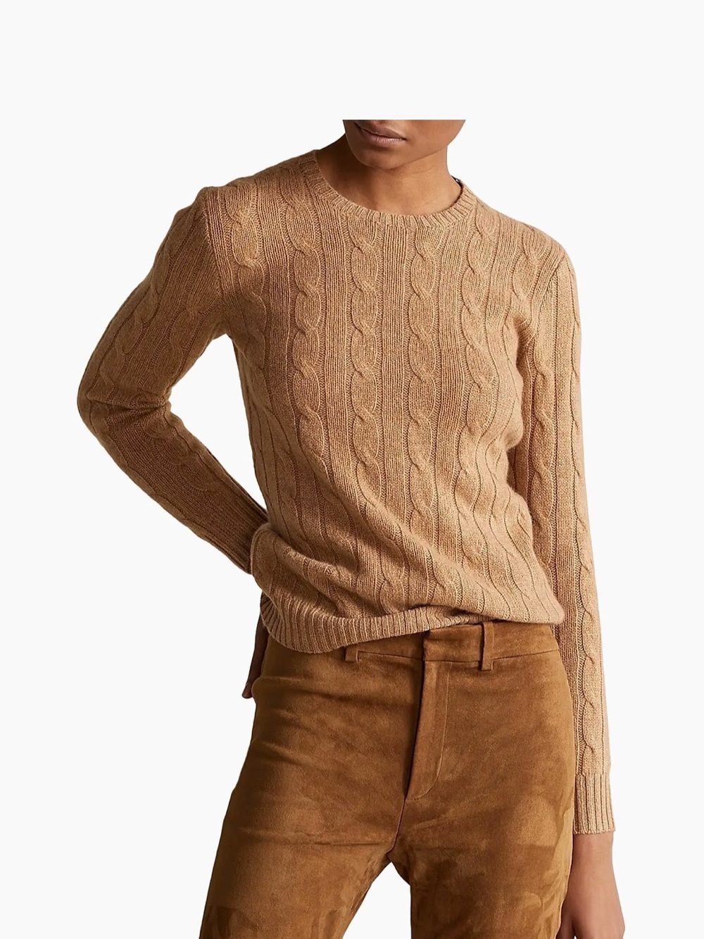 Polo by Ralph Lauren camel melange 100% cashmere Cable Crewneck Sweater XL